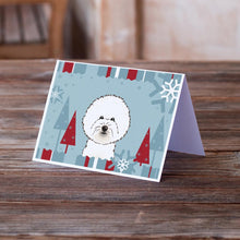 Load image into Gallery viewer, Winter Holiday Bichon Frise Greeting Cards -  Blank Note Cards – 8-Pack of Artist-Designed Cards with Envelopes