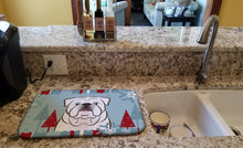 Load image into Gallery viewer, Winter Holiday White English Bulldog  Dish Drying Mat – Absorbent, Artistic Kitchen Essentials BB1716DDM