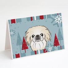 Load image into Gallery viewer, Winter Holiday Pekingese Greeting Cards -  Blank Note Cards – 8-Pack of Artist-Designed Cards with Envelopes