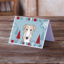 Load image into Gallery viewer, Winter Holiday Borzoi Greeting Cards -  Blank Note Cards – 8-Pack of Artist-Designed Cards with Envelopes