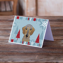 Load image into Gallery viewer, Winter Holiday Wirehaired Dachshund Greeting Cards -  Blank Note Cards – 8-Pack of Artist-Designed Cards with Envelopes