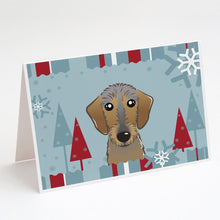 Load image into Gallery viewer, Winter Holiday Wirehaired Dachshund Greeting Cards -  Blank Note Cards – 8-Pack of Artist-Designed Cards with Envelopes
