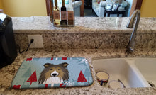 Load image into Gallery viewer, Winter Holiday Sheltie Dish Drying Mat – Absorbent, Artistic Kitchen Essentials BB1738DDM