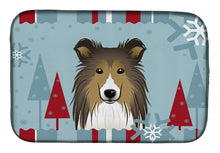Load image into Gallery viewer, Winter Holiday Sheltie Dish Drying Mat – Absorbent, Artistic Kitchen Essentials BB1738DDM
