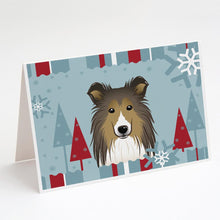 Load image into Gallery viewer, Winter Holiday Sheltie Greeting Cards -  Blank Note Cards – 8-Pack of Artist-Designed Cards with Envelopes