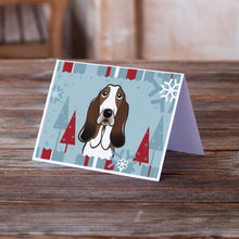 Load image into Gallery viewer, Winter Holiday Basset Hound Greeting Cards -  Blank Note Cards – 8-Pack of Artist-Designed Cards with Envelopes