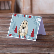 Load image into Gallery viewer, Winter Holiday Afghan Hound Greeting Cards -  Blank Note Cards – 8-Pack of Artist-Designed Cards with Envelopes