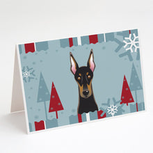 Load image into Gallery viewer, Winter Holiday Doberman Greeting Cards -  Blank Note Cards – 8-Pack of Artist-Designed Cards with Envelopes
