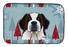 Load image into Gallery viewer, Winter Holiday Saint Bernard Dish Drying Mat – Absorbent, Artistic Kitchen Essentials BB1742DDM