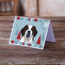Load image into Gallery viewer, Winter Holiday Saint Bernard Greeting Cards -  Blank Note Cards – 8-Pack of Artist-Designed Cards with Envelopes