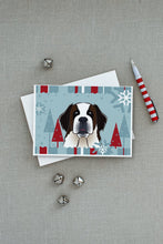Load image into Gallery viewer, Winter Holiday Saint Bernard Greeting Cards -  Blank Note Cards – 8-Pack of Artist-Designed Cards with Envelopes