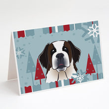 Load image into Gallery viewer, Winter Holiday Saint Bernard Greeting Cards -  Blank Note Cards – 8-Pack of Artist-Designed Cards with Envelopes