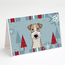 Load image into Gallery viewer, Winter Holiday Wire Haired Fox Terrier Greeting Cards -  Blank Note Cards – 8-Pack of Artist-Designed Cards with Envelopes
