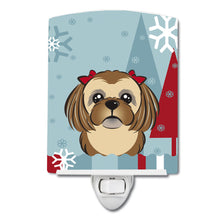Load image into Gallery viewer, Winter Holiday Chocolate Brown Shih Tzu Ceramic Night Light BB1745CNL