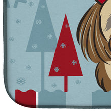Load image into Gallery viewer, Winter Holiday Chocolate Brown Shih Tzu Dish Drying Mat – Absorbent, Artistic Kitchen Essentials BB1745DDM
