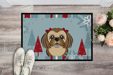 Load image into Gallery viewer, Winter Holiday Chocolate Brown Shih Tzu Doormat - 24x36 Decorative Floor Mat – Indoor/Outdoor Rug with Artistic Flair BB1745JMAT