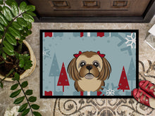 Load image into Gallery viewer, Winter Holiday Chocolate Brown Shih Tzu Doormat - 24x36 Decorative Floor Mat – Indoor/Outdoor Rug with Artistic Flair BB1745JMAT