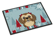 Load image into Gallery viewer, Winter Holiday Chocolate Brown Shih Tzu Doormat - 24x36 Decorative Floor Mat – Indoor/Outdoor Rug with Artistic Flair BB1745JMAT
