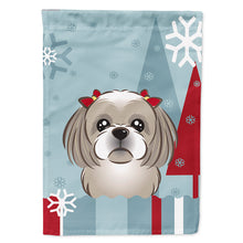 Load image into Gallery viewer, Winter Holiday Gray Silver Shih Tzu Flag Canvas House Size BB1746CHF