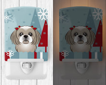 Load image into Gallery viewer, Winter Holiday Gray Silver Shih Tzu Ceramic Night Light BB1746CNL