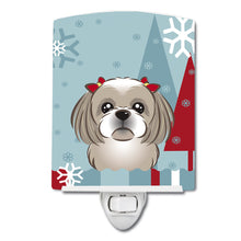 Load image into Gallery viewer, Winter Holiday Gray Silver Shih Tzu Ceramic Night Light BB1746CNL
