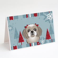 Load image into Gallery viewer, Winter Holiday Gray Silver Shih Tzu Greeting Cards -  Blank Note Cards – 8-Pack of Artist-Designed Cards with Envelopes