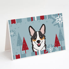 Load image into Gallery viewer, Winter Holiday Tricolor Corgi Greeting Cards -  Blank Note Cards – 8-Pack of Artist-Designed Cards with Envelopes