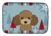 Load image into Gallery viewer, Winter Holiday Chocolate Brown Poodle Dish Drying Mat – Absorbent, Artistic Kitchen Essentials BB1752DDM