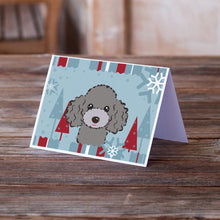 Load image into Gallery viewer, Winter Holiday Silver Gray Poodle Greeting Cards -  Blank Note Cards – 8-Pack of Artist-Designed Cards with Envelopes