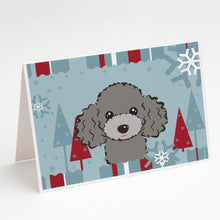 Load image into Gallery viewer, Winter Holiday Silver Gray Poodle Greeting Cards -  Blank Note Cards – 8-Pack of Artist-Designed Cards with Envelopes