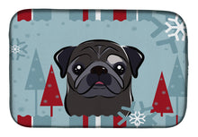Load image into Gallery viewer, Winter Holiday Black Pug Dish Drying Mat – Absorbent, Artistic Kitchen Essentials BB1759DDM