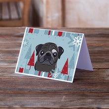 Load image into Gallery viewer, Winter Holiday Black Pug Greeting Cards -  Blank Note Cards – 8-Pack of Artist-Designed Cards with Envelopes