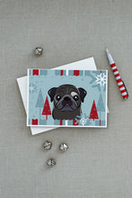 Load image into Gallery viewer, Winter Holiday Black Pug Greeting Cards -  Blank Note Cards – 8-Pack of Artist-Designed Cards with Envelopes