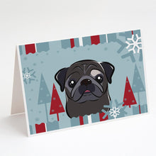 Load image into Gallery viewer, Winter Holiday Black Pug Greeting Cards -  Blank Note Cards – 8-Pack of Artist-Designed Cards with Envelopes