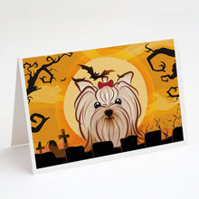 Load image into Gallery viewer, Halloween Yorkie Yorkishire Terrier Greeting Cards -  Blank Note Cards – 8-Pack of Artist-Designed Cards with Envelopes