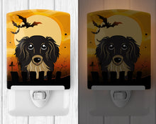 Load image into Gallery viewer, Halloween Longhair Black and Tan Dachshund Ceramic Night Light BB1771CNL