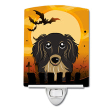 Load image into Gallery viewer, Halloween Longhair Black and Tan Dachshund Ceramic Night Light BB1771CNL