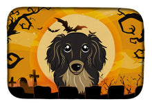 Load image into Gallery viewer, Halloween Longhair Black and Tan Dachshund Dish Drying Mat – Absorbent, Artistic Kitchen Essentials BB1771DDM