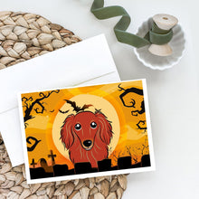 Load image into Gallery viewer, Halloween Longhair Red Dachshund Greeting Cards -  Blank Note Cards – 8-Pack of Artist-Designed Cards with Envelopes