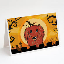 Load image into Gallery viewer, Halloween Longhair Red Dachshund Greeting Cards -  Blank Note Cards – 8-Pack of Artist-Designed Cards with Envelopes
