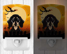 Load image into Gallery viewer, Halloween Smooth Black and Tan Dachshund Ceramic Night Light BB1773CNL