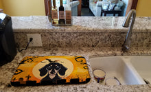 Load image into Gallery viewer, Halloween Smooth Black and Tan Dachshund Dish Drying Mat – Absorbent, Artistic Kitchen Essentials BB1773DDM