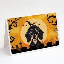 Load image into Gallery viewer, Halloween Smooth Black and Tan Dachshund Greeting Cards -  Blank Note Cards – 8-Pack of Artist-Designed Cards with Envelopes