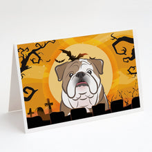 Load image into Gallery viewer, Halloween English Bulldog  Greeting Cards -  Blank Note Cards – 8-Pack of Artist-Designed Cards with Envelopes