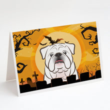 Load image into Gallery viewer, Halloween White English Bulldog  Greeting Cards -  Blank Note Cards – 8-Pack of Artist-Designed Cards with Envelopes
