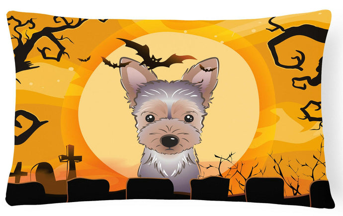 Halloween Yorkie Puppy Fabric Decorative Pillow BB1790PW1216