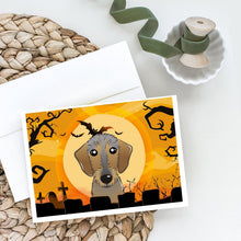Load image into Gallery viewer, Halloween Wirehaired Dachshund Greeting Cards -  Blank Note Cards – 8-Pack of Artist-Designed Cards with Envelopes