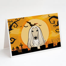 Load image into Gallery viewer, Halloween Afghan Hound Greeting Cards -  Blank Note Cards – 8-Pack of Artist-Designed Cards with Envelopes