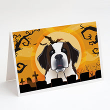 Load image into Gallery viewer, Halloween Saint Bernard Greeting Cards -  Blank Note Cards – 8-Pack of Artist-Designed Cards with Envelopes