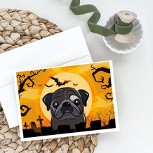 Load image into Gallery viewer, Halloween Black Pug Greeting Cards -  Blank Note Cards – 8-Pack of Artist-Designed Cards with Envelopes